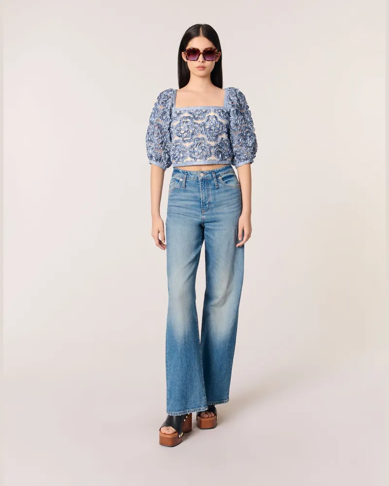 Maje Organza-top Mit Floralem Motiv - Blau Blau