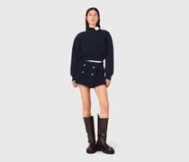 Shorts Aus Tweed Mit Kontrastband - Marineblau