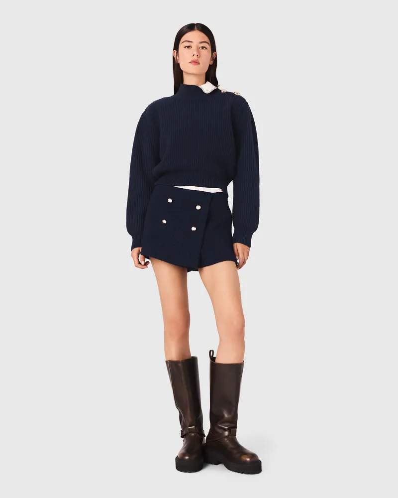 Maje Shorts Aus Tweed Mit Kontrastband - Marineblau Marine