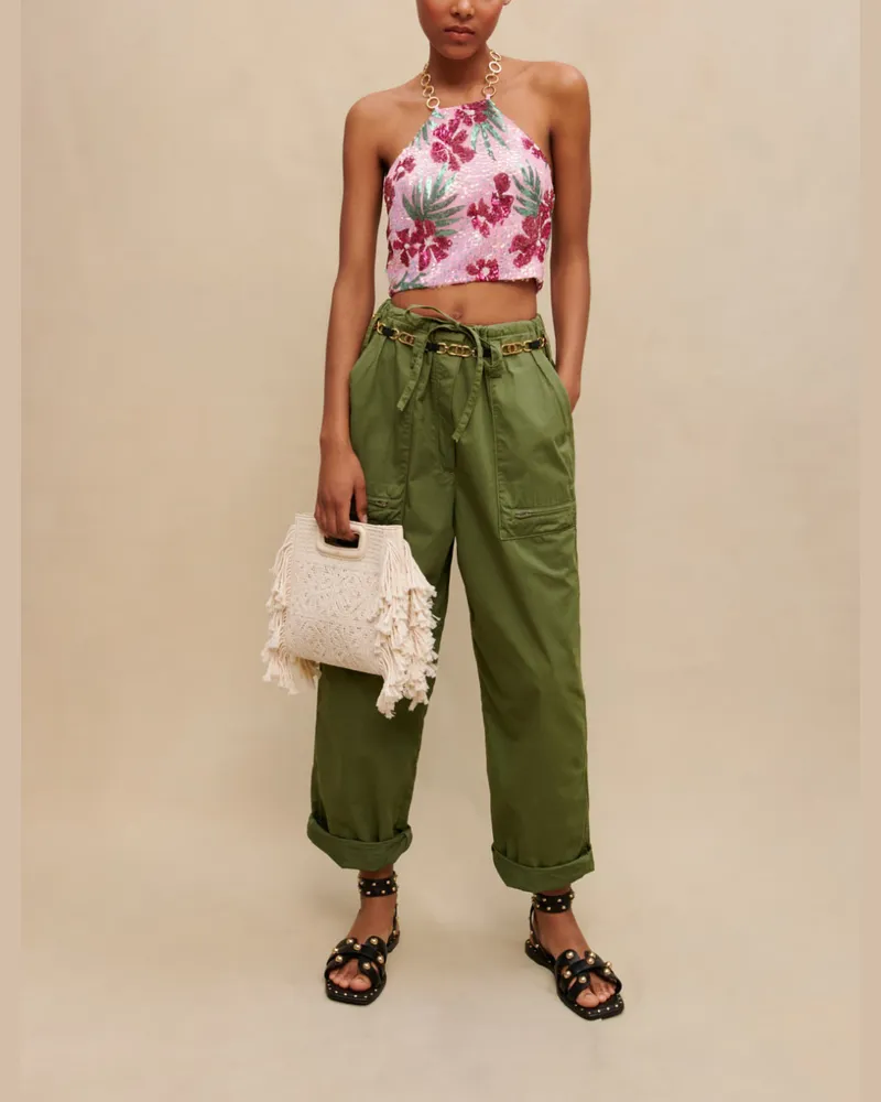 Maje Kurzes Top Mit Hibiskus-pailletten - Print Hibiskus Rosa Print