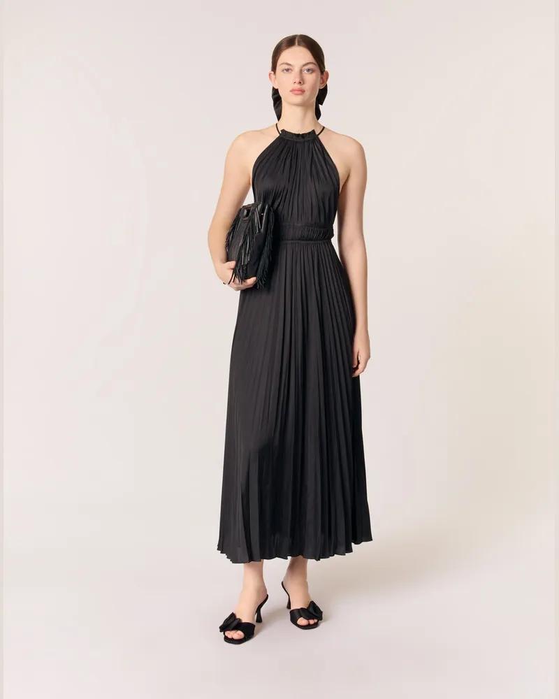 Maje Langes, Plissiertes Kleid Aus Satin - Schwarz Schwarz