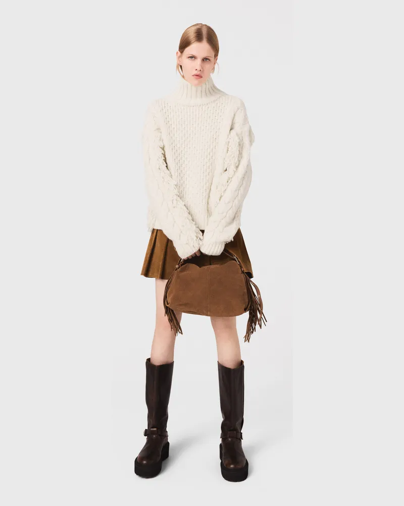 Maje Pullover Aus Wollgemisch Mit Fransen - Ecru Ecru