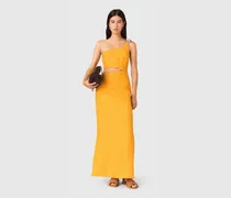 Asymmetrisches Leinen-mix-kleid - Orange