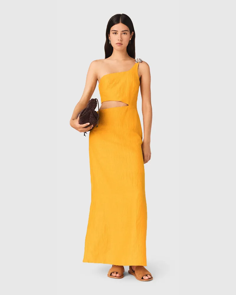 Maje Asymmetrisches Leinen-mix-kleid - Orange Orange