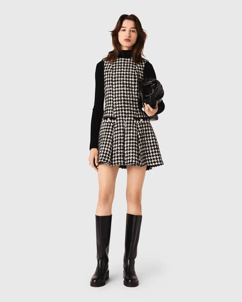Maje Ausgestelltes Tweedkleid - Schwarz / Weiß Schwarz