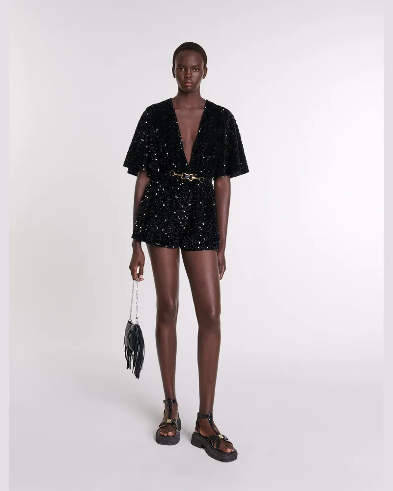 Maje Overall Aus Samt Mit Pailletten - Abendkleid - Schwarz Schwarz
