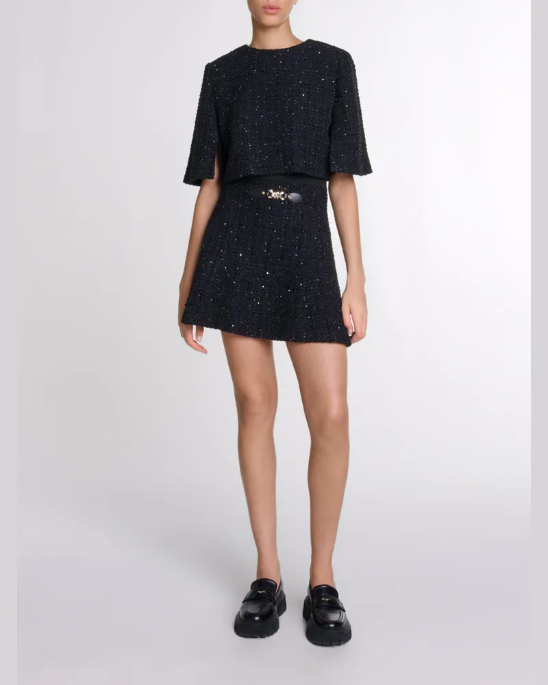 Maje Kurzes 2-in-1 Kleid Aus Tweed - Abendkleid - Schwarz Schwarz