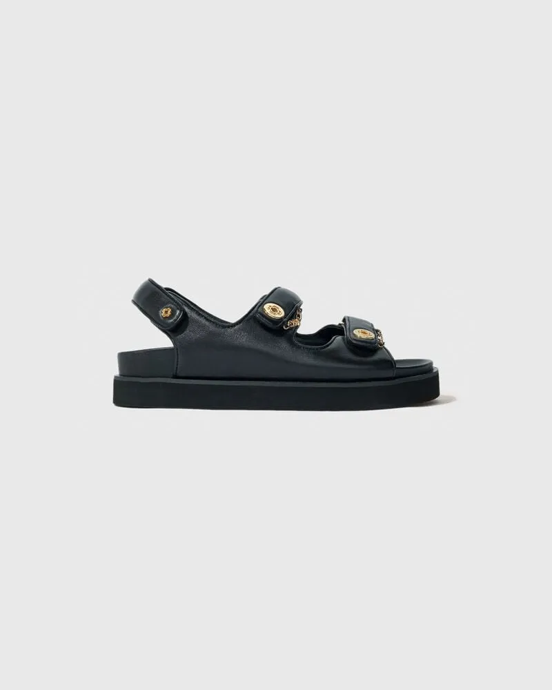 Maje Flache Ledersandalen - Schwarz Schwarz