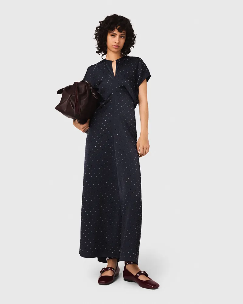 Maje Maxikleid Aus Satin Mit Nieten - Marineblau Marine