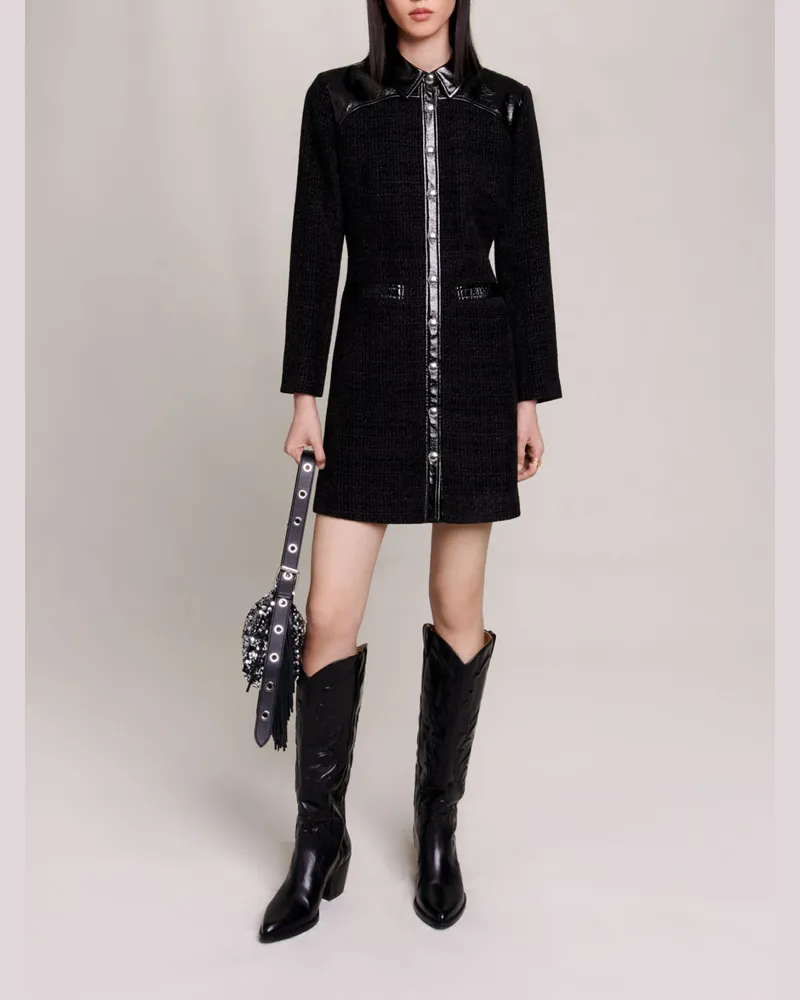 Maje Kurzes Tweedkleid - Schwarz Schwarz