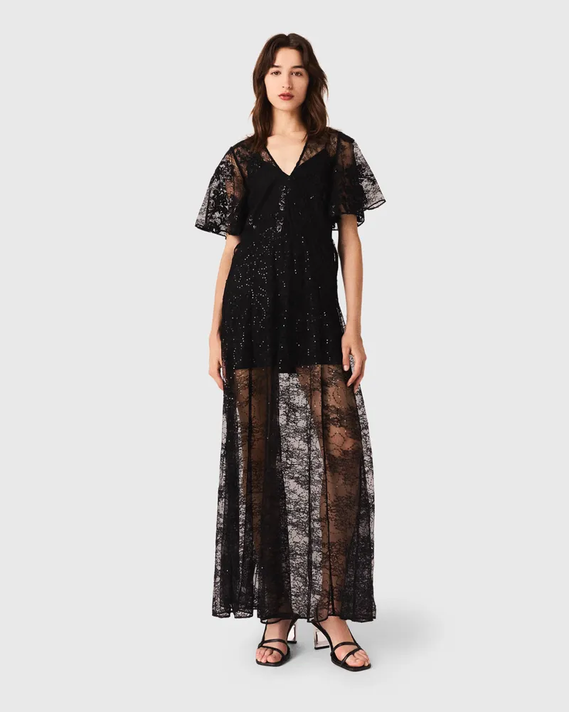 Maje Langes Kleid Aus Spitze - Schwarz Schwarz