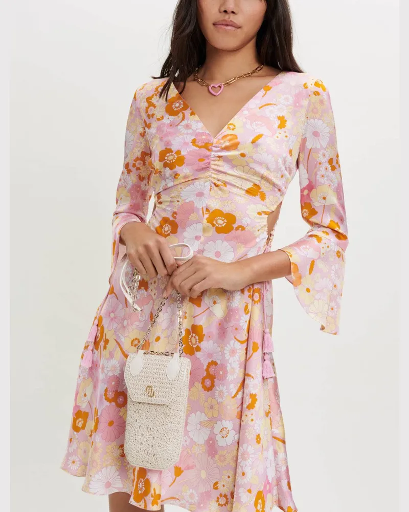 Maje Kleid Aus Satin Mit Flower-power-druck - Flower-power Rosa Flower-power