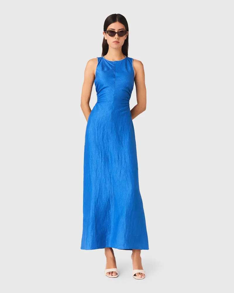 Maje Rückenfreies Leinenmix-midikleid - Blau Blau