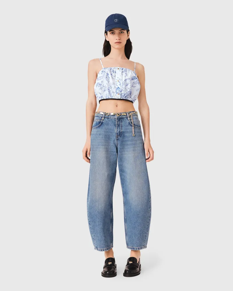 Maje Bedrucktes Top Mit Trägern - Bleu Ciel Grosses Fleurs Print Bleu