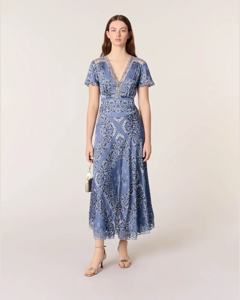 Maje Langes Fließendes Kleid Mit Print - Bleu Bandana Print Bleu