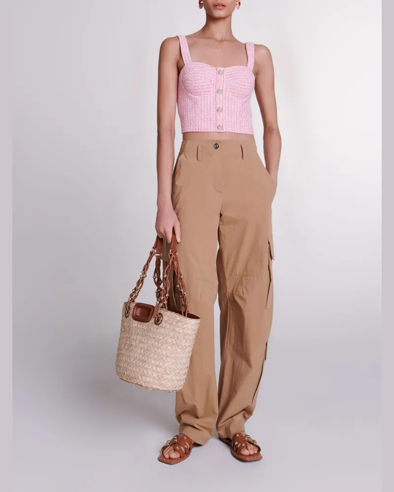 Maje Crop Top Aus Tweed - Rose / Orange Rose