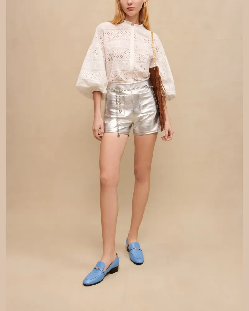 Maje Shorts Aus Metallisiertem Leder - Silber Silber