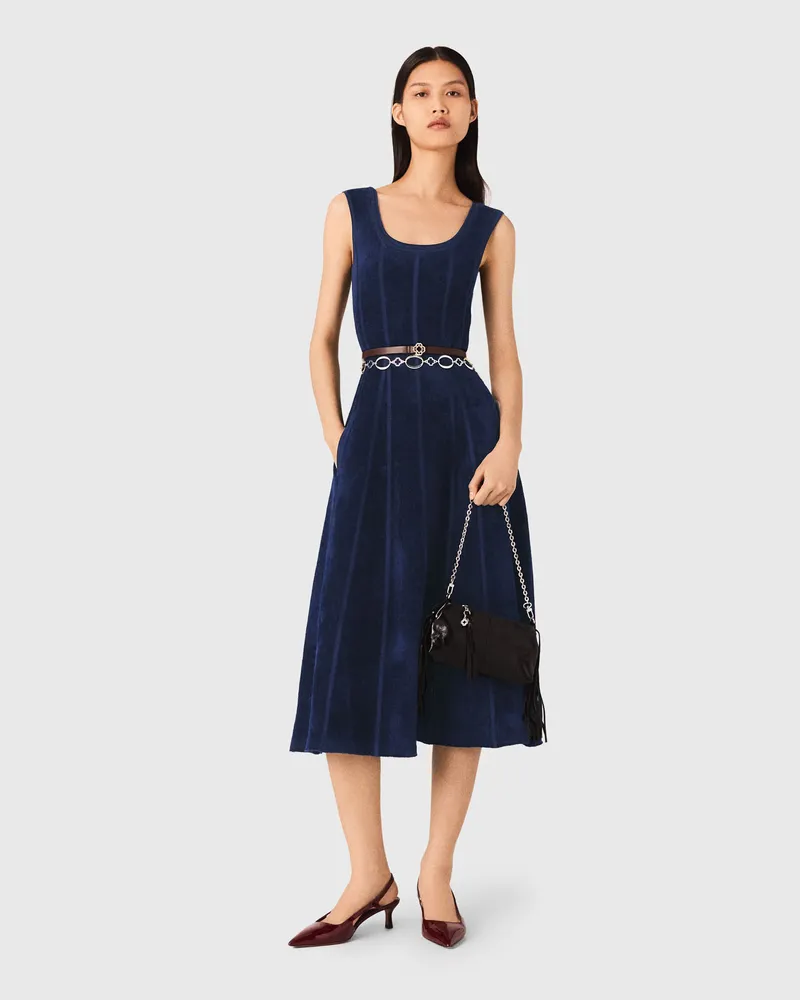 Maje Langes Samtkleid - Marineblau Marine