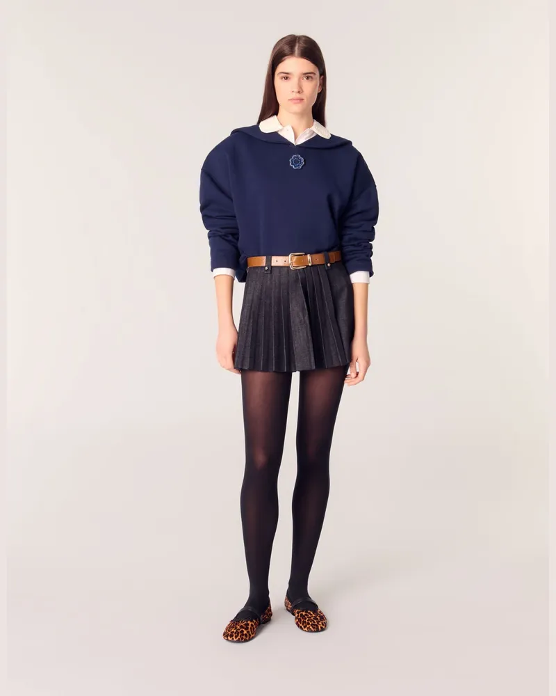Maje Kurzes Sweatshirt Mit Stcikerei - Marineblau Marine