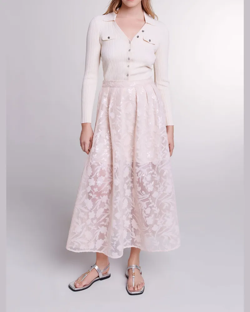 Maje Langer Paillettenrock - Kleid mit Pailletten - Beige Beige