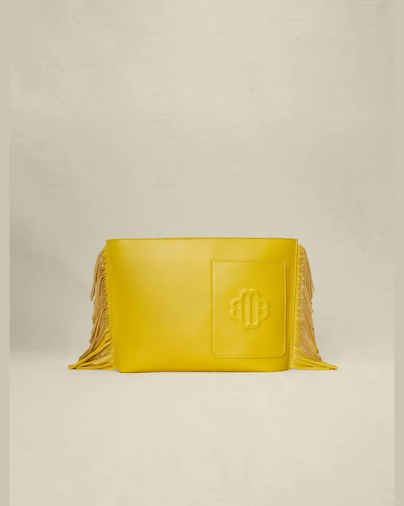 Maje Leder-clutch Mit Fransen - Gelb Gelb
