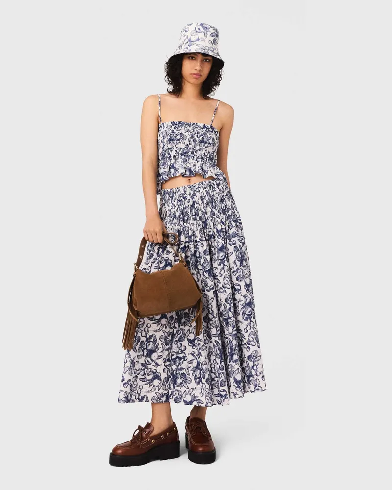 Maje Langer Bedruckter Rock - Bleu Fruits Print Bleu