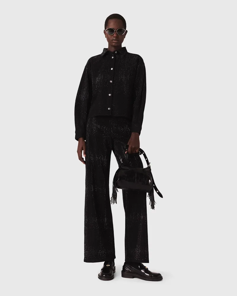 Maje Denimhemd Mit Strass - Schwarz Schwarz