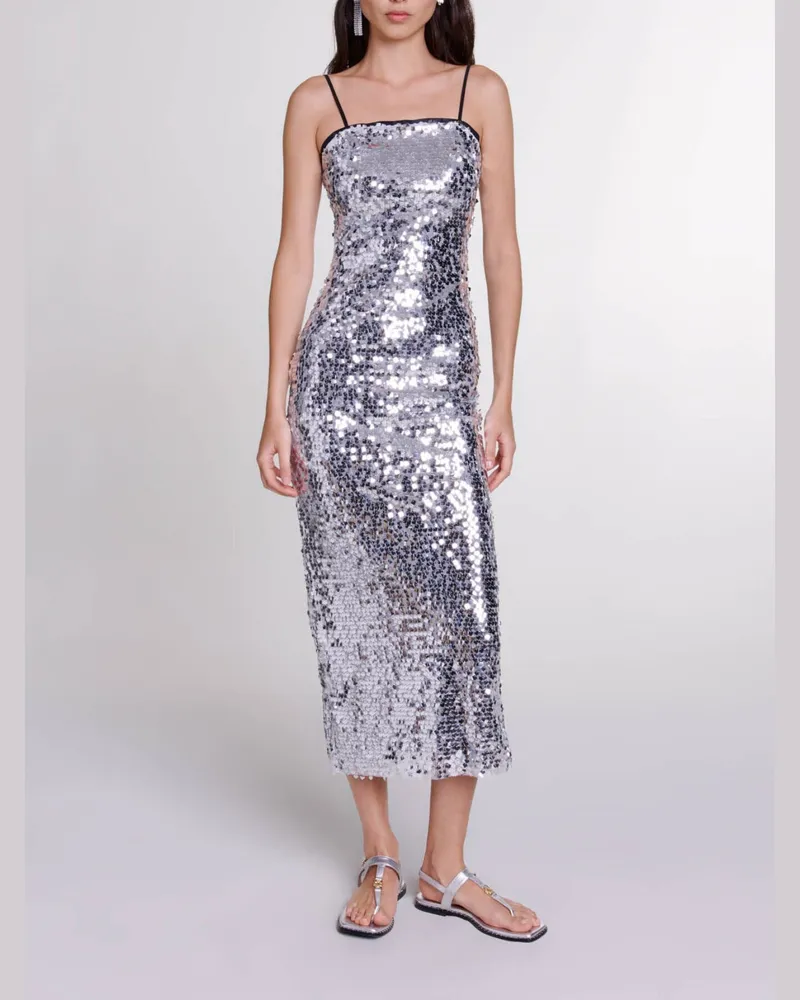 Maje Langes Kleid Mit Palletten - Abendkleid - Silber Silber