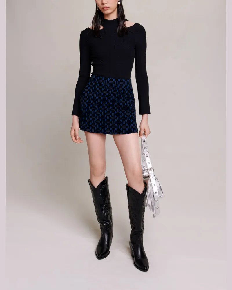 Maje Shorts Aus Samt-jacquard - Blau / Schwarz Blau