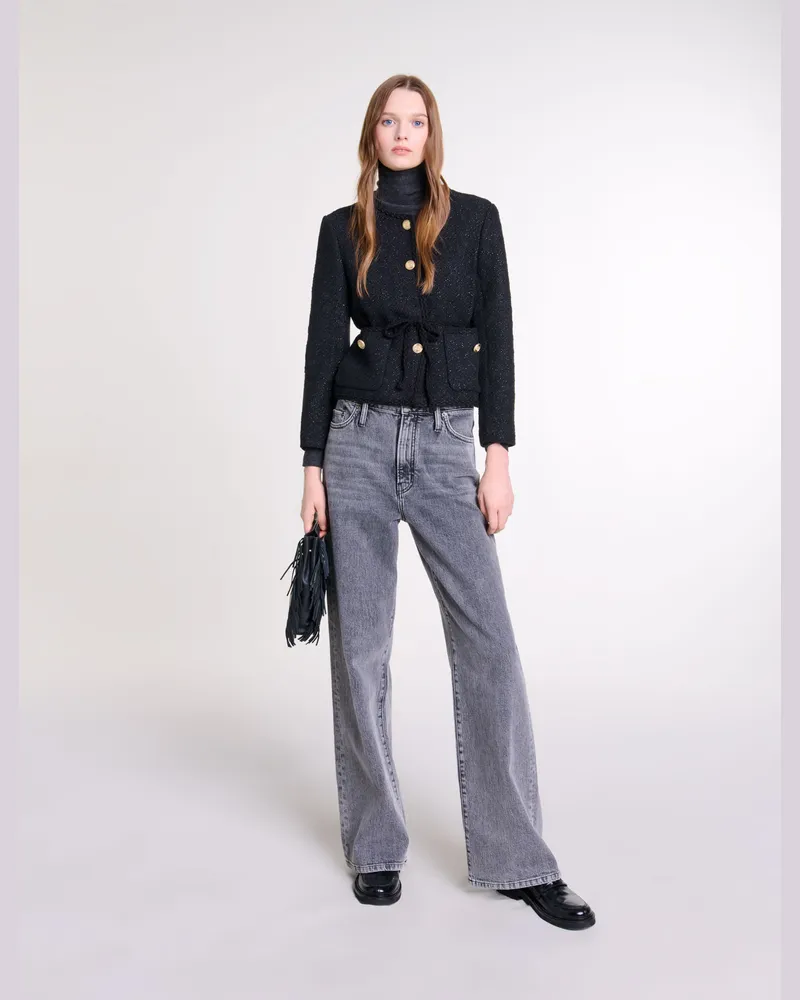 Maje Gerade Jacke Aus Glänzendem Tweed - Schwarz Schwarz