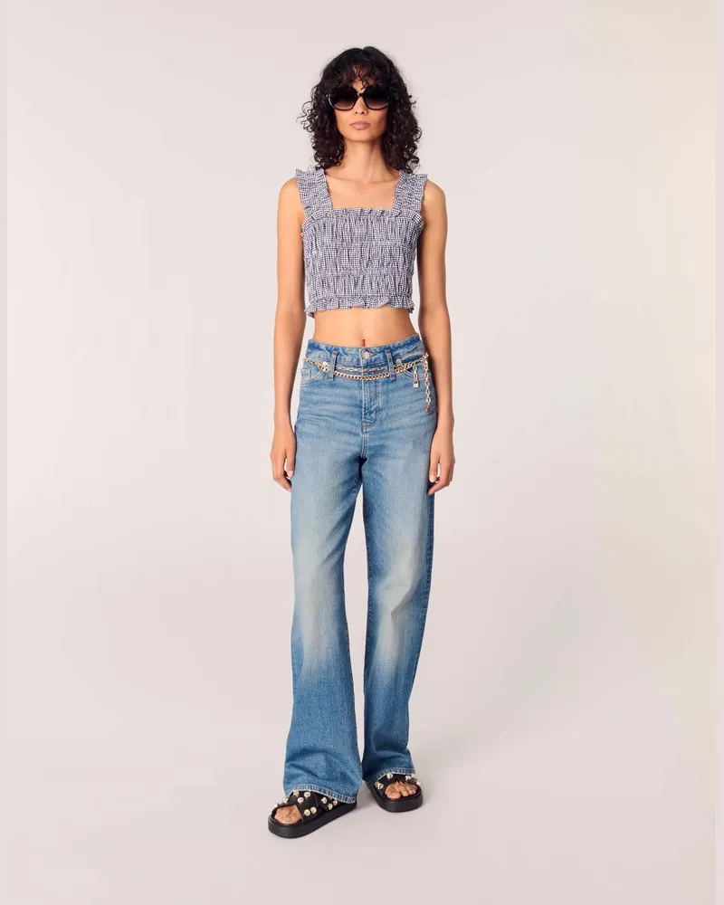 Maje Gesmoktes Top Mit Vichy-muster - Marine/blanc Marine