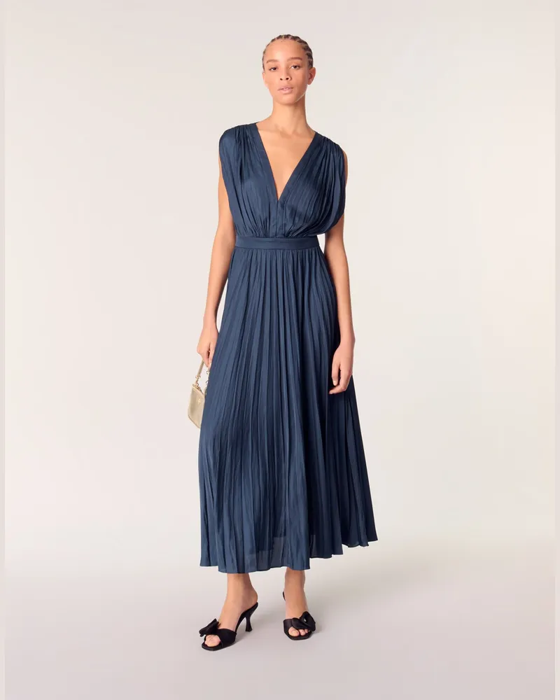 Maje Langes Plissiertes Kleid - Marineblau Marine