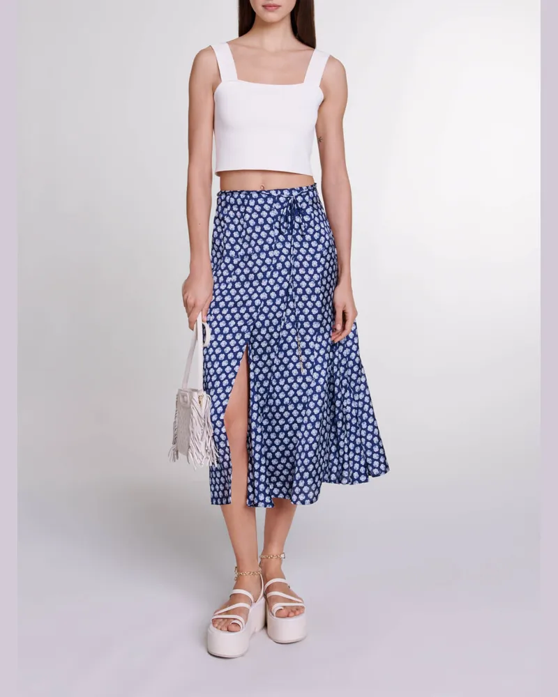 Maje Halblanger Satinrock - Clover Marine/ecru Clover