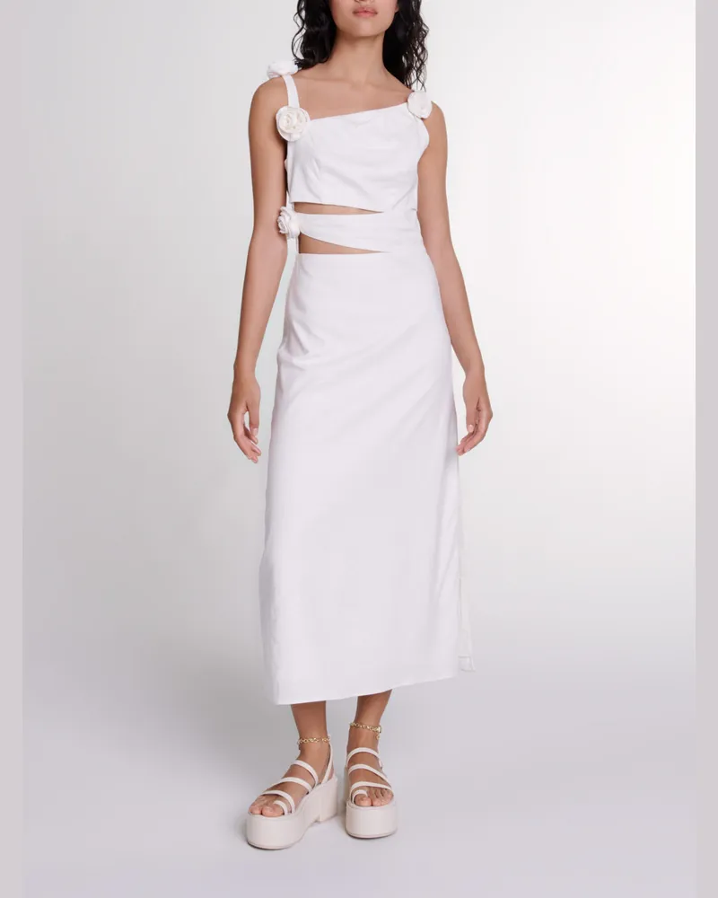 Maje Langes Leinenkleid Mit Lochmuster - Weiß Weiß
