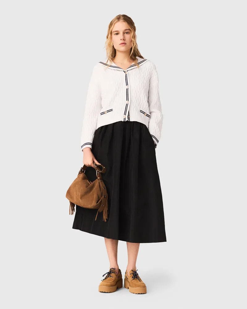 Maje Langer Rock Mit Kontrast-taille - Festliche Kleidung - Schwarz Schwarz