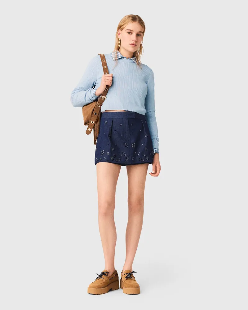 Maje Pullover Mit Schmuckknöpfen Hinten - Blau Himmelblau