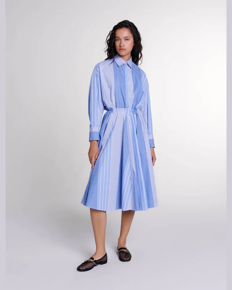 Maje Langes Gestreiftes Patchwork-kleid - Rayure Bleu Blanc Rayure