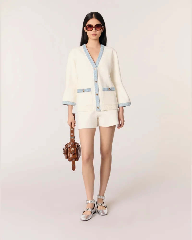 Maje Langer Cardigan Mit Denimdetails - Ecru Ecru