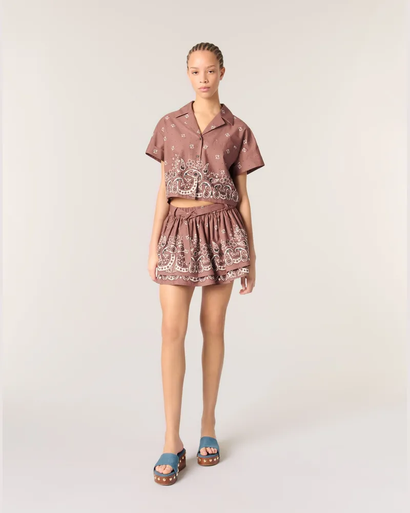 Maje Kurze Gemusterte Bluse Mit Strass - Imprime Bandana Marron Imprime