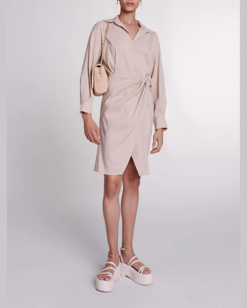 Maje Midi-kleid Aus Leinen - Beige Beige