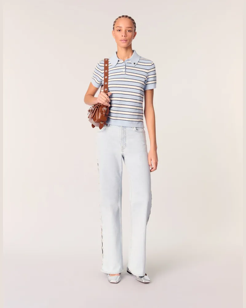 Maje Poloshirt Aus Strick Mit Streifen - Rayures Bleu Clair Rayures