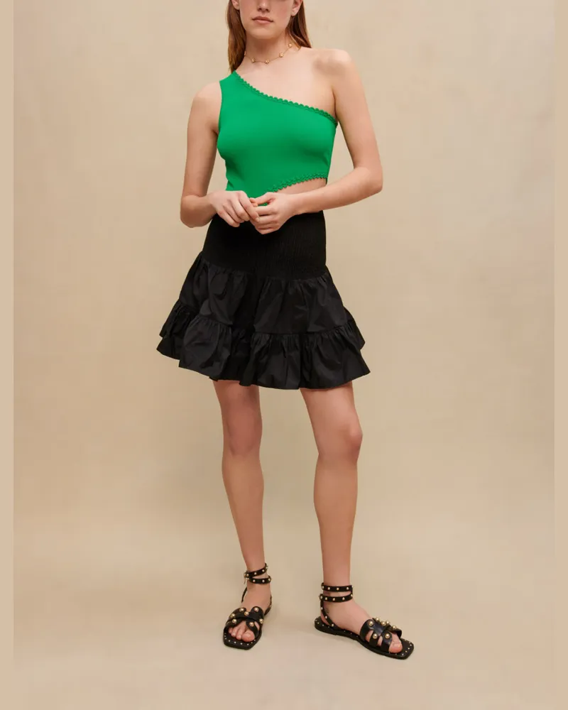 Maje Kurzer Rock Mit Smok- Und Volantdetails - Schwarz Schwarz