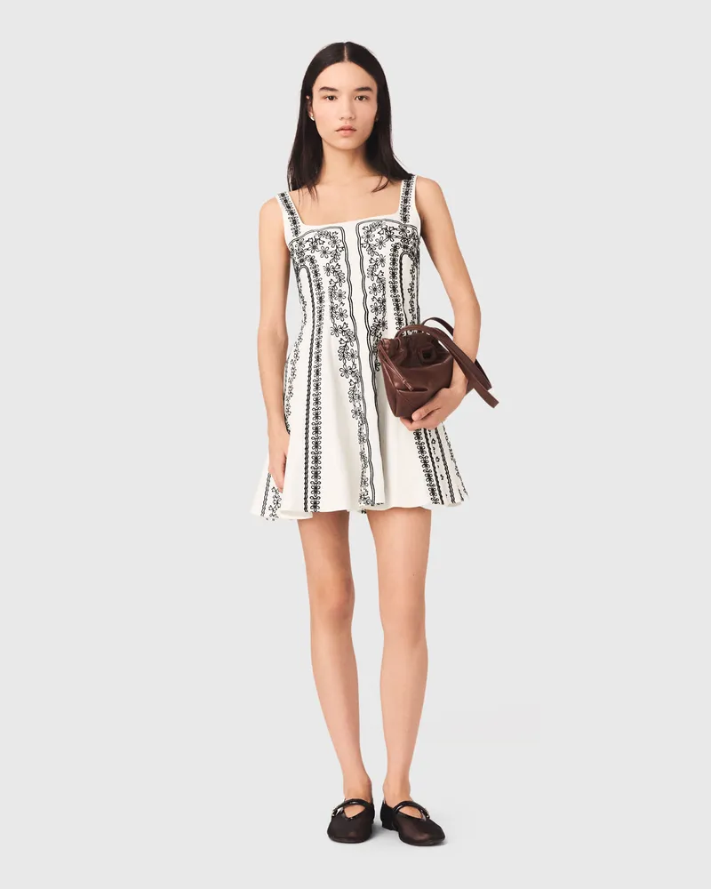 Maje Kurzes Besticktes Trägerkleid - Weiß Ecru