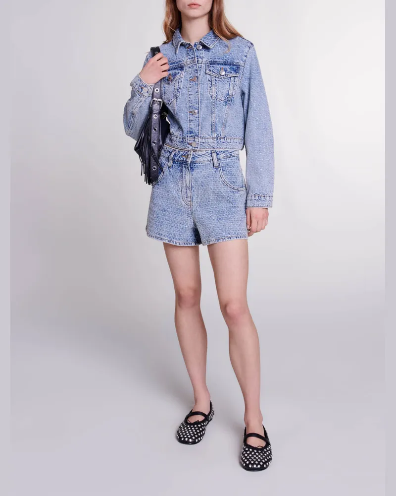 Maje Jeansshorts Mit Jacquard & Strass - Blau Blau