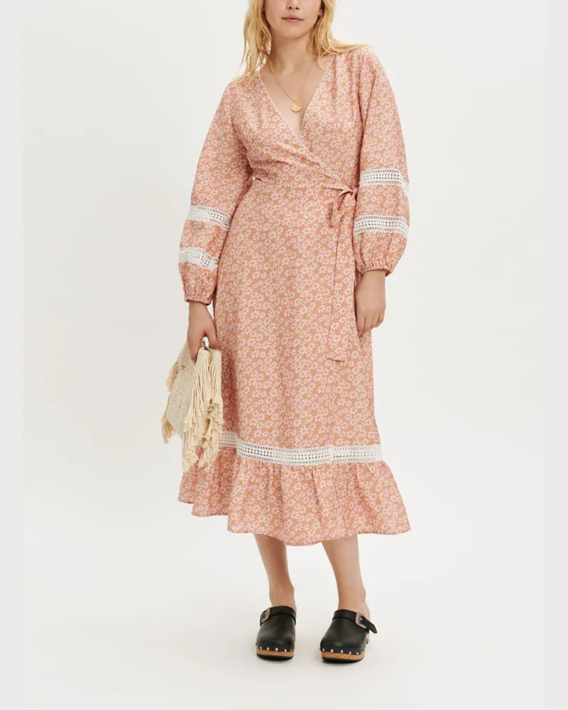 Maje Bedrucktes Wickelkleid Mit Borten - Margerite Rosa Margerite