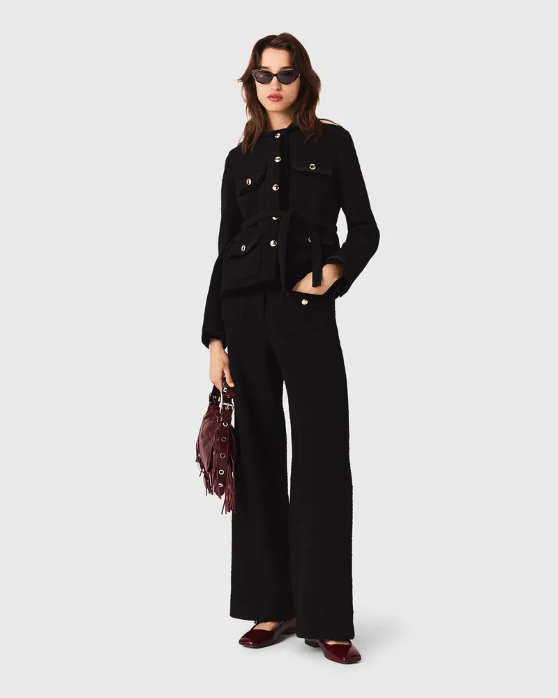 Maje Lange Tweed-jacke - Schwarz Schwarz