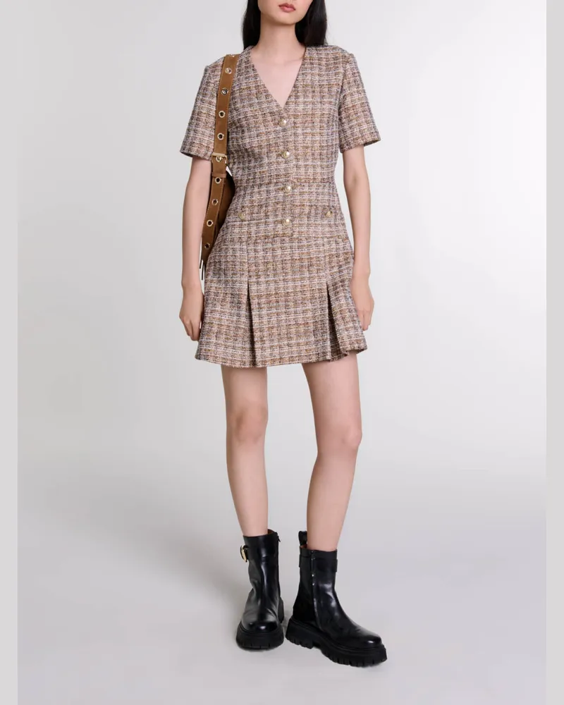 Maje Kurzes Kleid Aus Tweed - Braun Braun