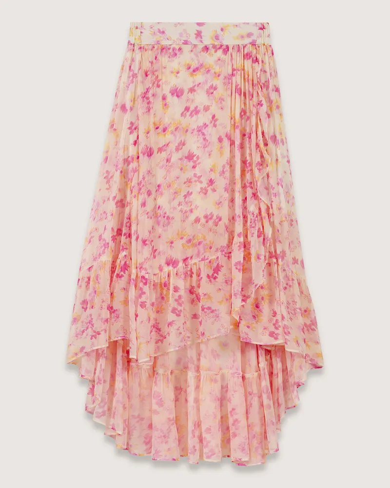 Maje Asymmetrischer Langer Rock - Imprime Fleur Sunny Rose Imprime