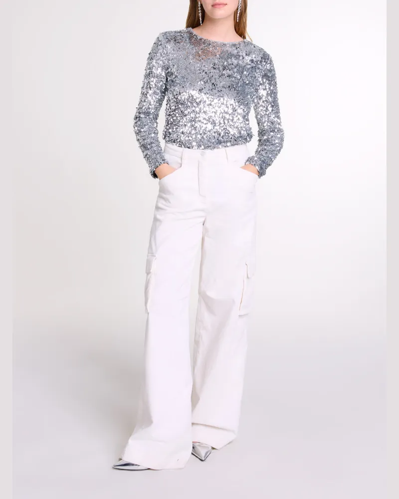Maje Langärmeliges Top Mit Pailletten - Kleid mit Pailletten - Silber Silber