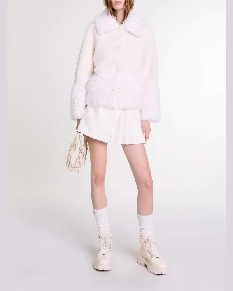 Maje Kurzer Kunstpelzmantel - Ecru Ecru